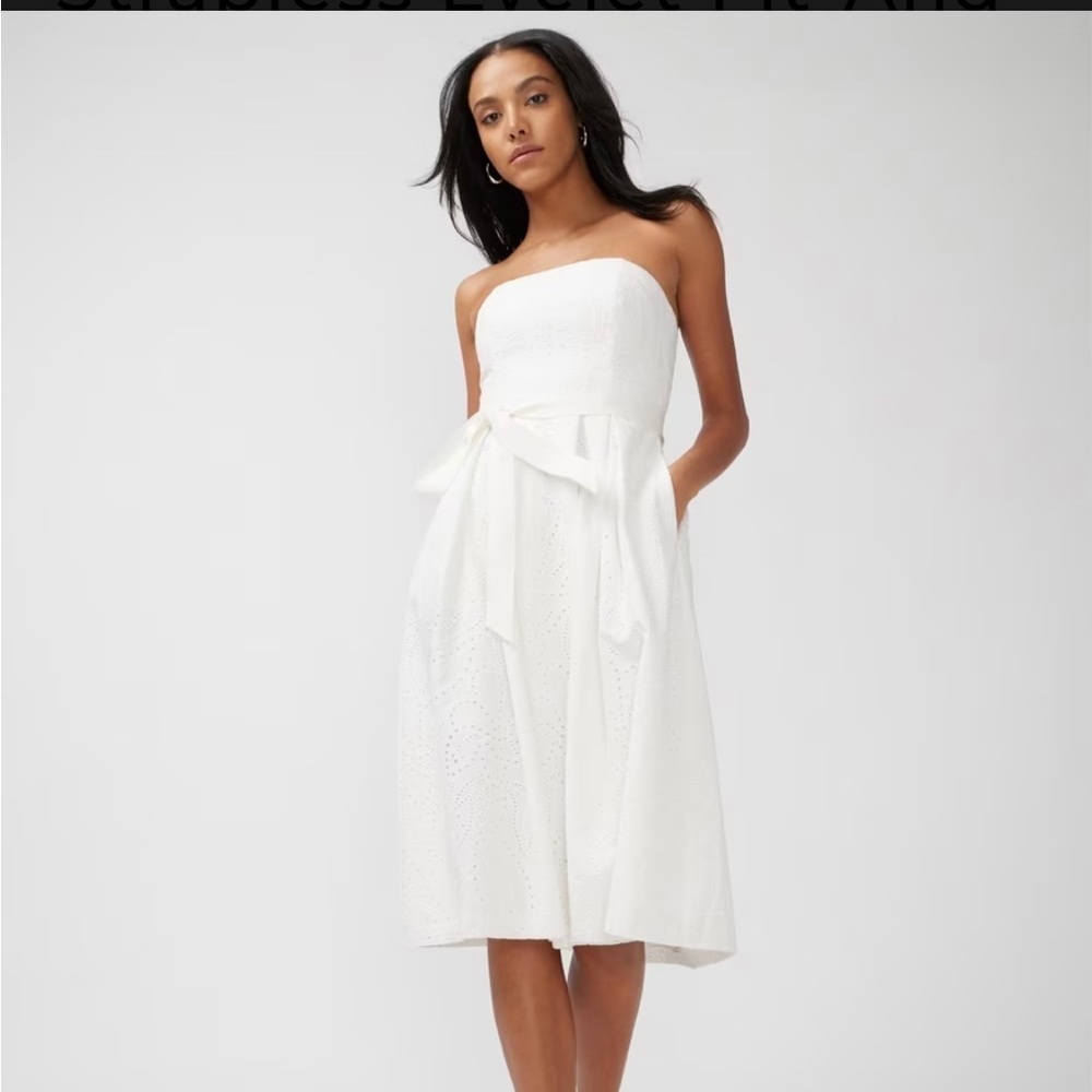 Fit and flare strapless eye lit dress .